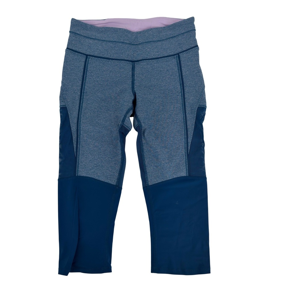 Lululemon Leggings Run Inspire Crop II Modern Women Size 4 Blue Colorblock Mesh